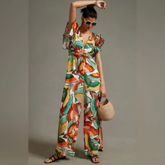 Farm Rio Ruffle-Sleeve Linen Jumpsuit - Picture 5 of 11